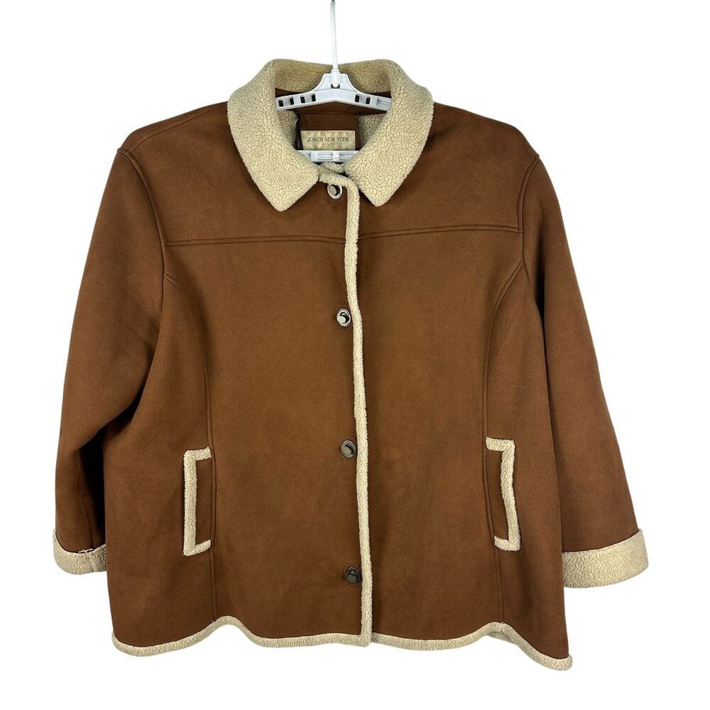 Jones New York Womens Brown Shearling Jacket Size 2X